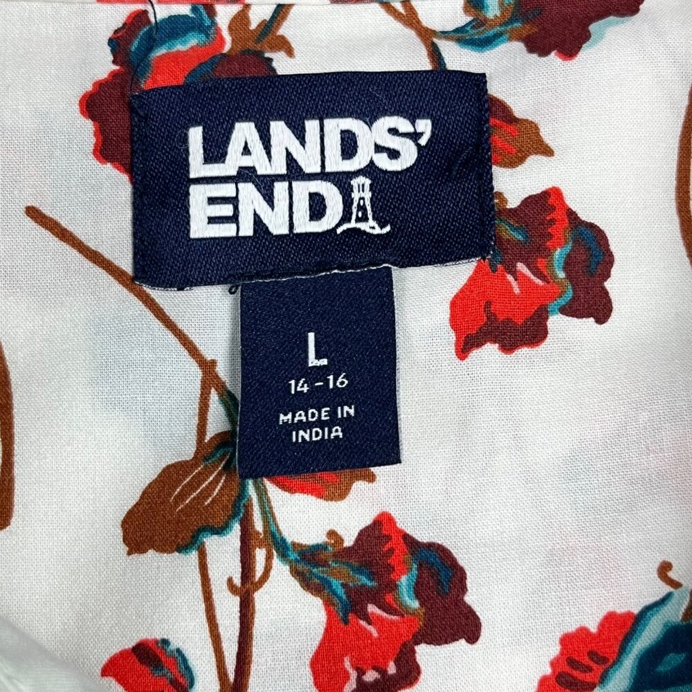 LARGE 14 16 Lands End Womens Ombre Blue Dyed Floral Shirt Dress Shirtdress - Picture 4 of 11